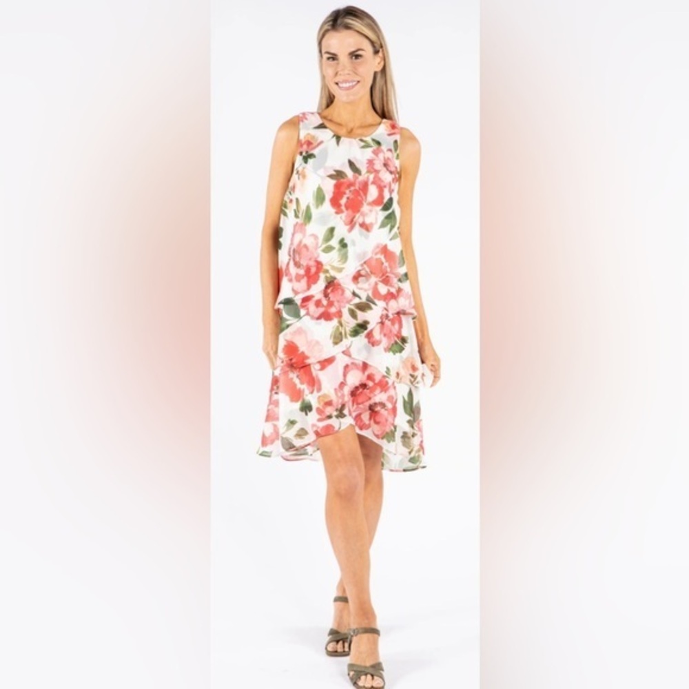 SLNY Sleeveless Tiered Floral Dress Chiffon Size 8 NWT